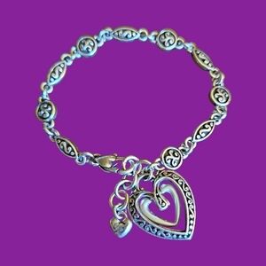 BRIGHTON Dainty Ellington Double Heart Charm Scroll Tennis Bracelet